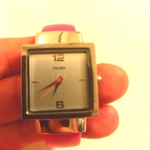 Vintage Pedre watch pink cuff silver tone face women's watch